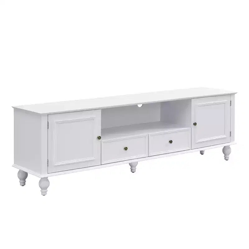 Mobile porta TV ModernLuxe per TV fino a 80", Consolle porta TV per centro di intrattenimento, Consolle multimediale, Mobile porta TV con 2 cassetti, Nero/Bianco