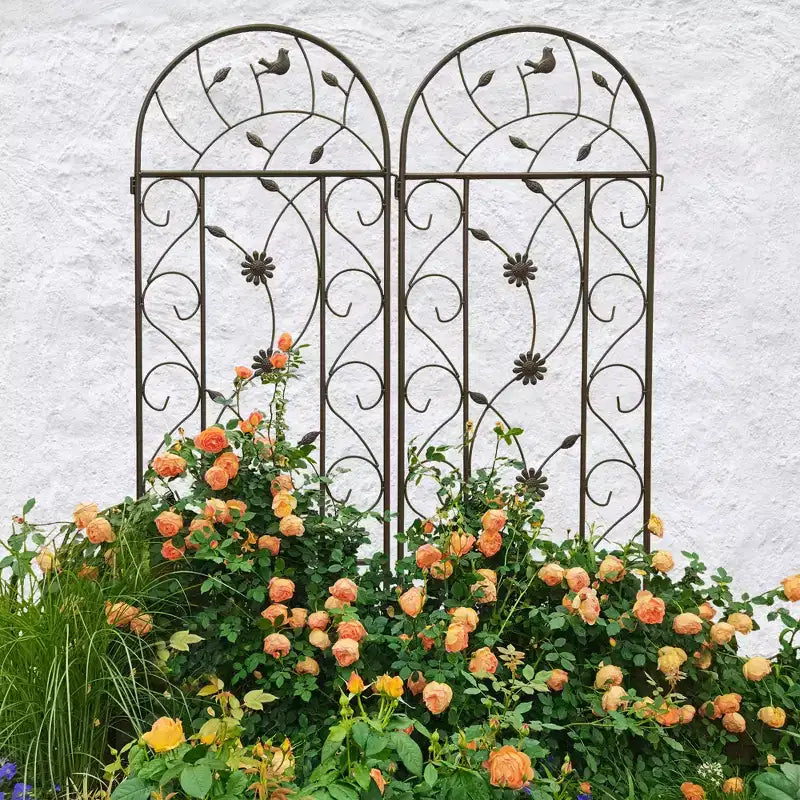 MAYEERTY 4 Pezzi 220x50cm Grigliato da Giardino in Metallo - Antiruggine, Marrone, per Piante Rampicanti e Fiori da Esterno