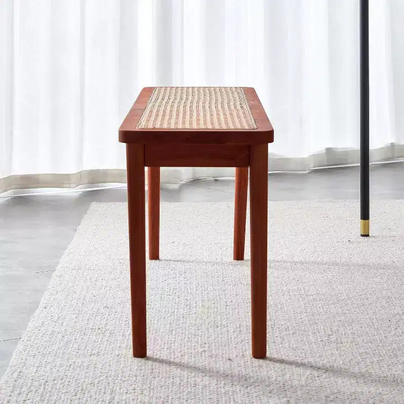 Panca da ingresso Acekool 47 in legno massiccio con superficie in rattan, angoli arrotondati, struttura robusta per soggiorno, camera da letto, corridoio, finitura noce