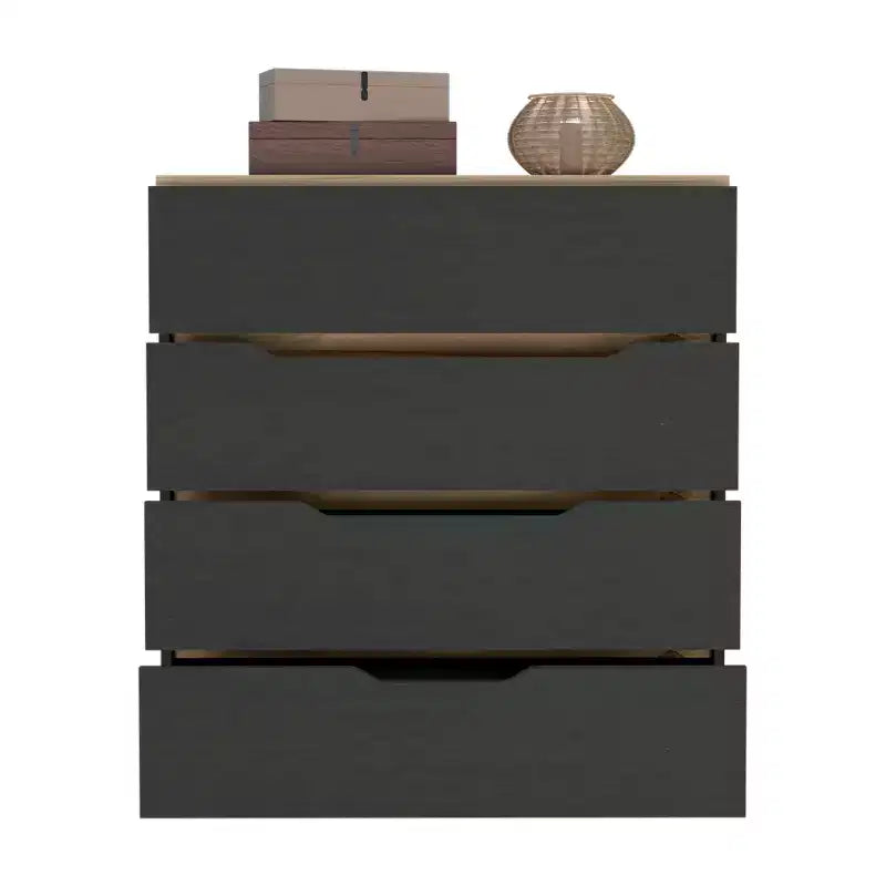 Comò Okak a 4 cassetti Ampio spazio con cassetti spaziosi, Robusto legno multistrato, Piano superiore eccellente per spazi domestici versatili