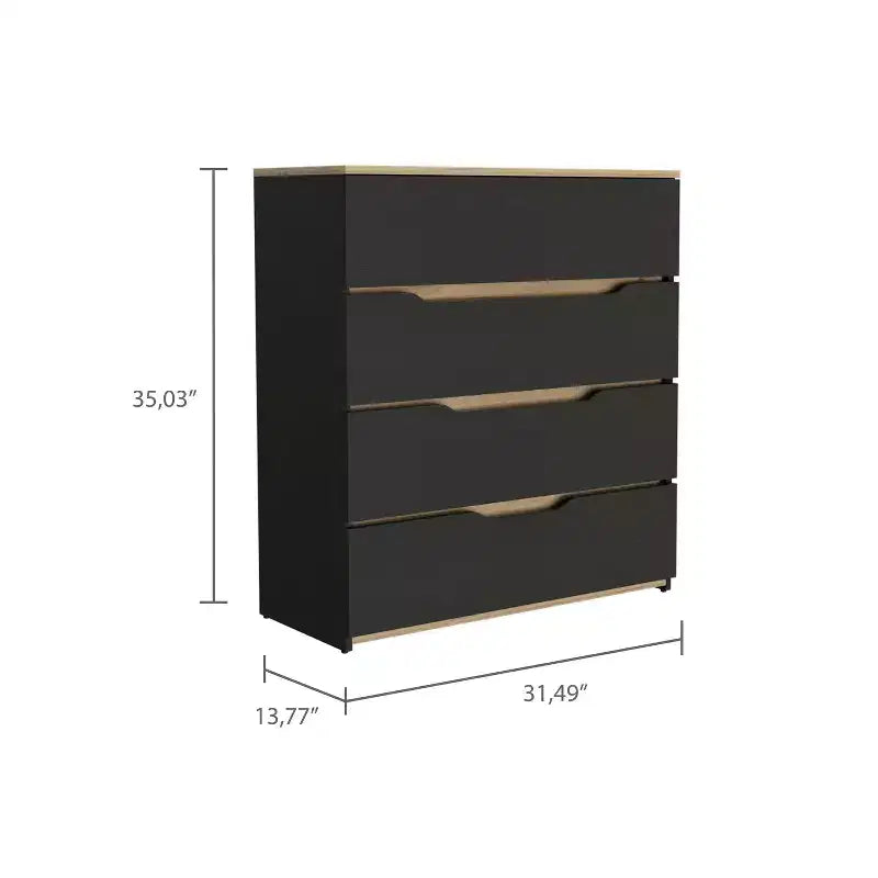 Comò Okak a 4 cassetti Ampio spazio con cassetti spaziosi, Robusto legno multistrato, Piano superiore eccellente per spazi domestici versatili