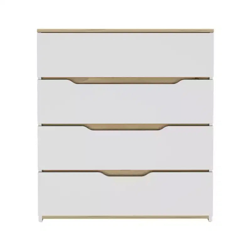 Comò Okak a 4 cassetti Ampio spazio con cassetti spaziosi, Robusto legno multistrato, Piano superiore eccellente per spazi domestici versatili