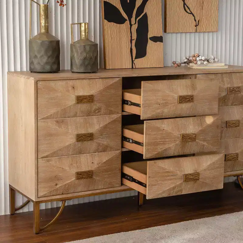 Cassettiera a 6 cassetti in legno chiaro Okak, design moderno con cassetti scorrevoli fluidi per soggiorno/camera da letto/ingresso