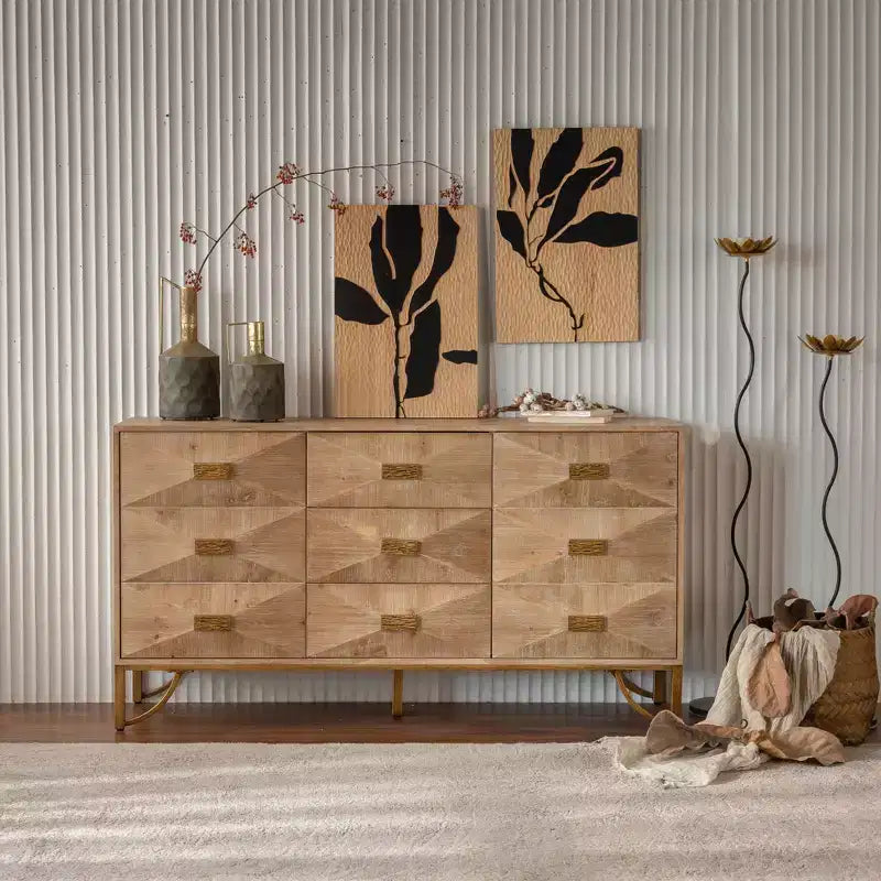 Cassettiera a 6 cassetti in legno chiaro Okak, design moderno con cassetti scorrevoli fluidi per soggiorno/camera da letto/ingresso