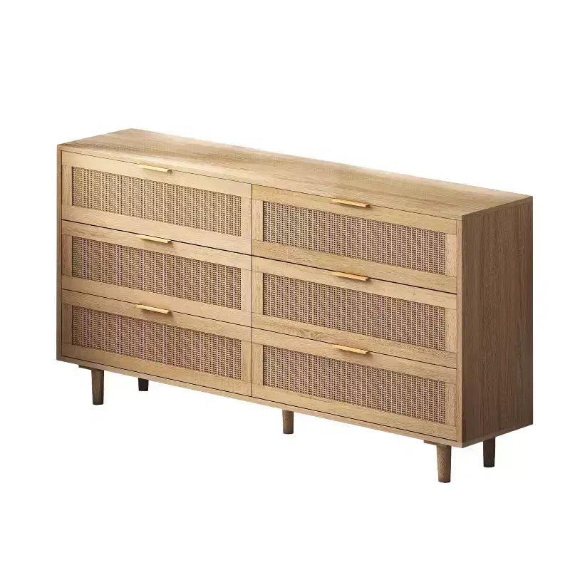 Okak Armadietto portaoggetti in rattan a 6 cassetti, design moderno naturale 51,18", carico superiore 50 libbre e 20 libbre per cassetto, ideale per camera da letto e soggiorno