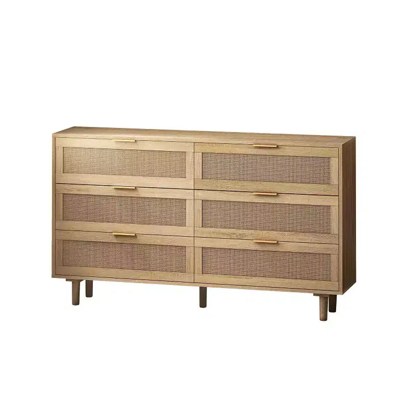 Okak Armadietto portaoggetti in rattan a 6 cassetti, design moderno naturale 51,18", carico superiore 50 libbre e 20 libbre per cassetto, ideale per camera da letto e soggiorno