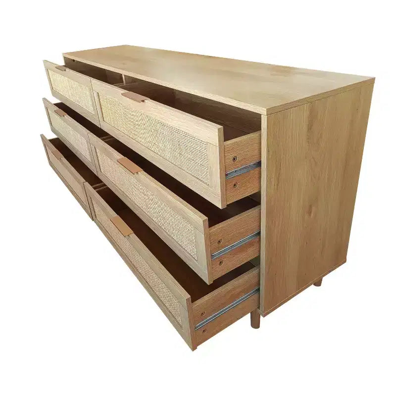 Okak Armadietto portaoggetti in rattan a 6 cassetti, design moderno naturale 51,18", carico superiore 50 libbre e 20 libbre per cassetto, ideale per camera da letto e soggiorno