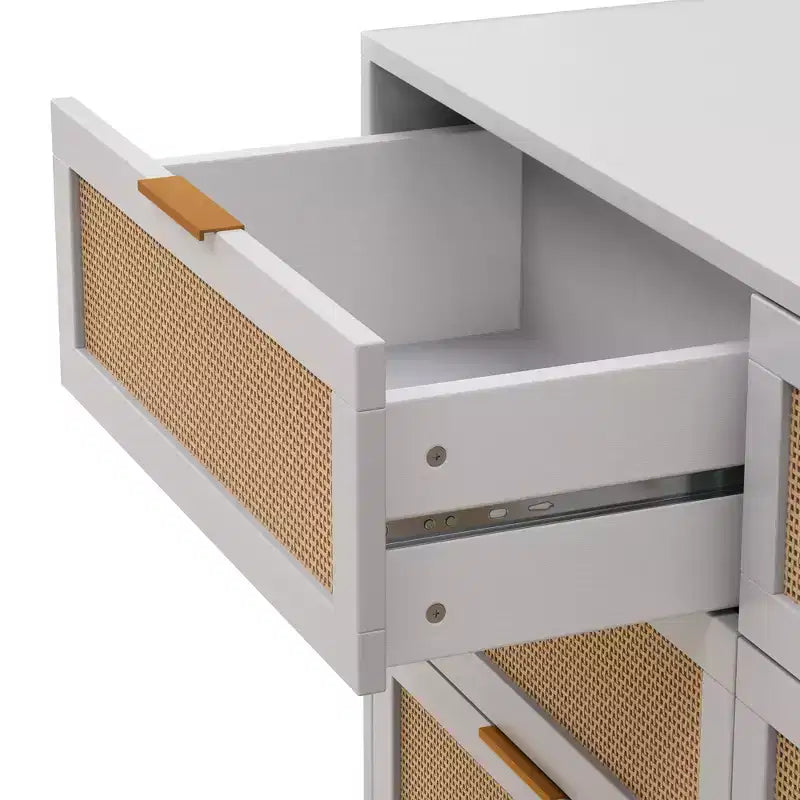 Okak Armadietto portaoggetti in rattan a 6 cassetti, design moderno naturale 51,18", carico superiore 50 libbre e 20 libbre per cassetto, ideale per camera da letto e soggiorno