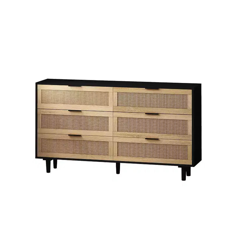 Okak Armadietto portaoggetti in rattan a 6 cassetti, design moderno naturale 51,18", carico superiore 50 libbre e 20 libbre per cassetto, ideale per camera da letto e soggiorno