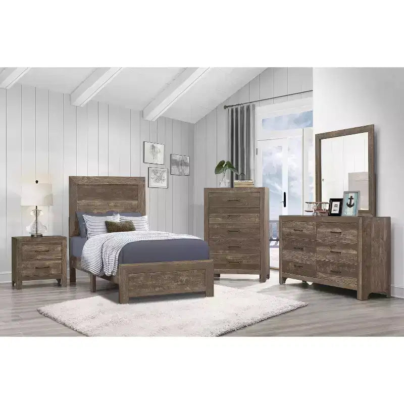 Comodino Okak in Stile Rustico con 2/5 cassetti e Ferramenta in Metallo Nero, Cassettiera in Legno per Camera da Letto