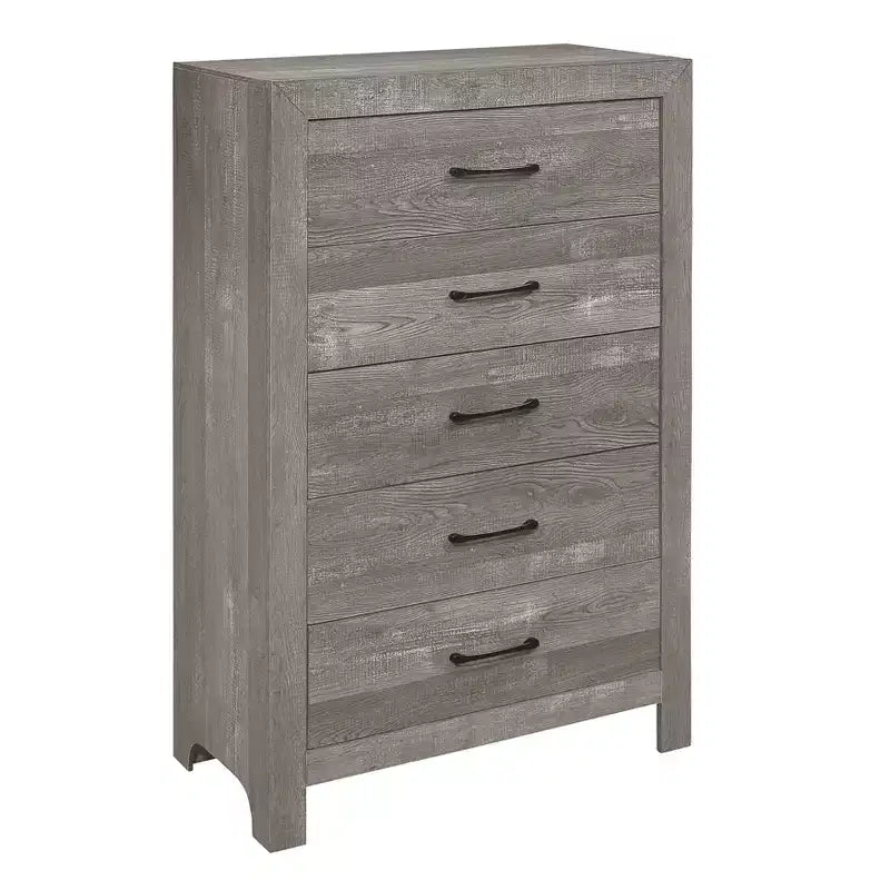 Comodino Okak in Stile Rustico con 2/5 cassetti e Ferramenta in Metallo Nero, Cassettiera in Legno per Camera da Letto
