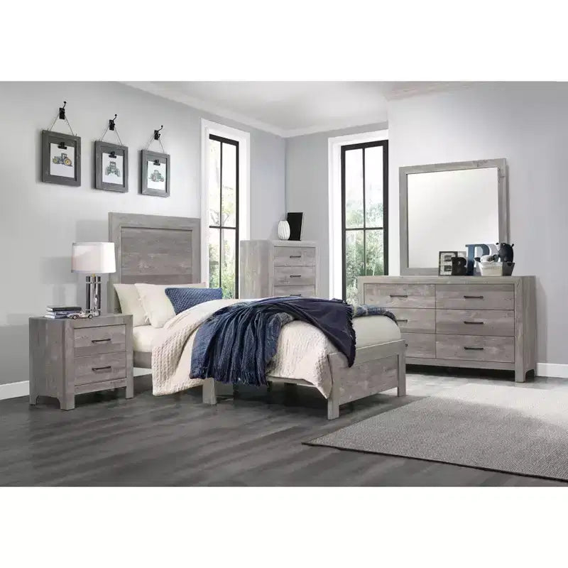 Comodino Okak in Stile Rustico con 2/5 cassetti e Ferramenta in Metallo Nero, Cassettiera in Legno per Camera da Letto