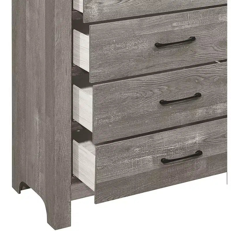 Comodino Okak in Stile Rustico con 2/5 cassetti e Ferramenta in Metallo Nero, Cassettiera in Legno per Camera da Letto