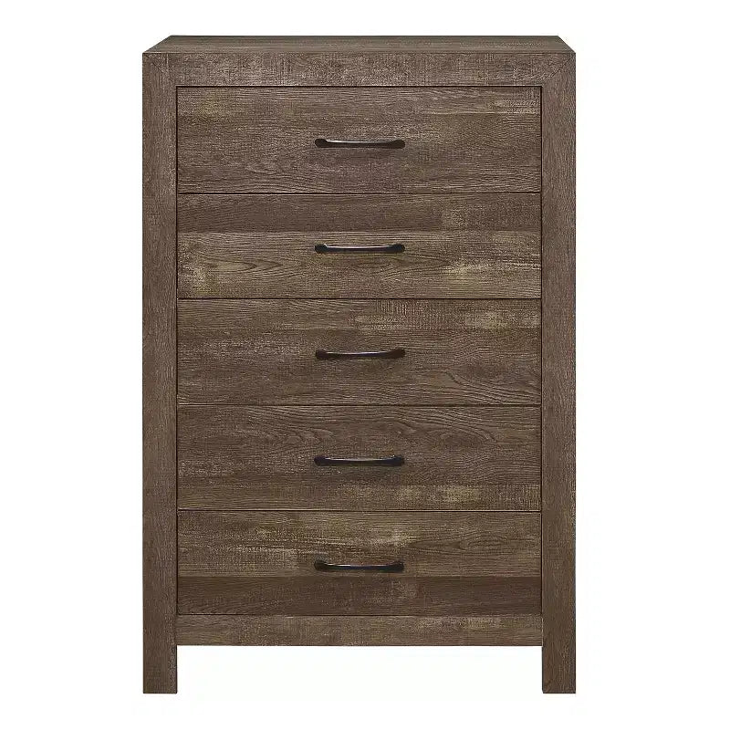 Comodino Okak in Stile Rustico con 2/5 cassetti e Ferramenta in Metallo Nero, Cassettiera in Legno per Camera da Letto