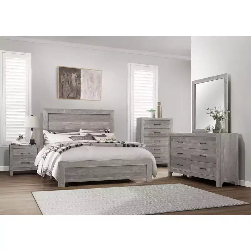 Comodino Okak in Stile Rustico con 2/5 cassetti e Ferramenta in Metallo Nero, Cassettiera in Legno per Camera da Letto