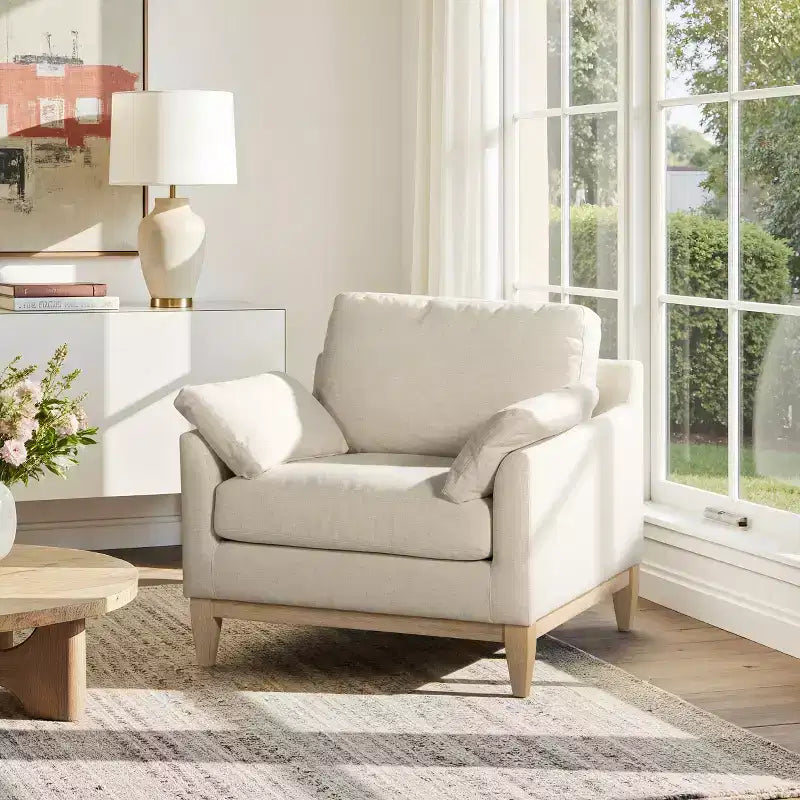 Jennifer Taylor Home Pasadena Poltrona con braccioli in stile moderno rustico, larga 91 cm, colore bianco lino