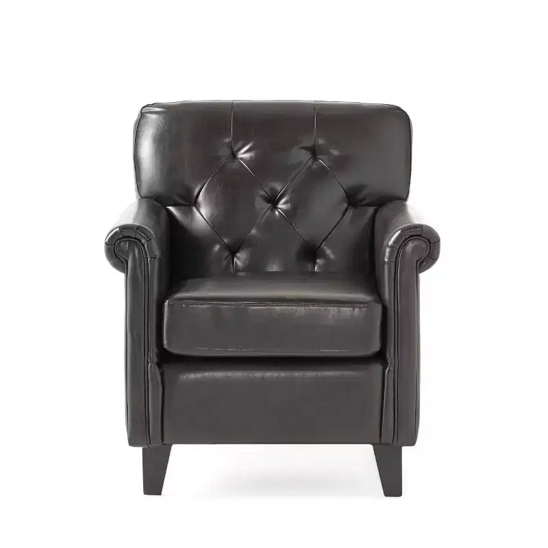 Christopher Knight Home Veronica Poltrona chesterfield contemporanea in pelle rigenerata con braccioli arrotolati