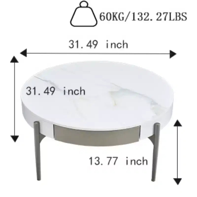 GDFStudio Baldwin Tavolino rotondo moderno 32 in ceramica con cassetti e gambe in metallo