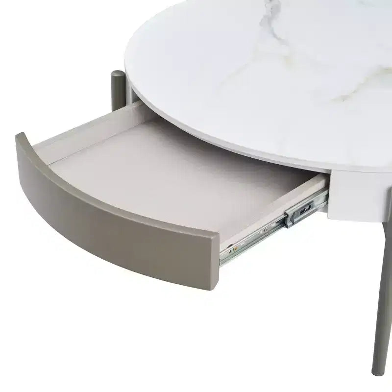 GDFStudio Baldwin Tavolino rotondo moderno 32 in ceramica con cassetti e gambe in metallo