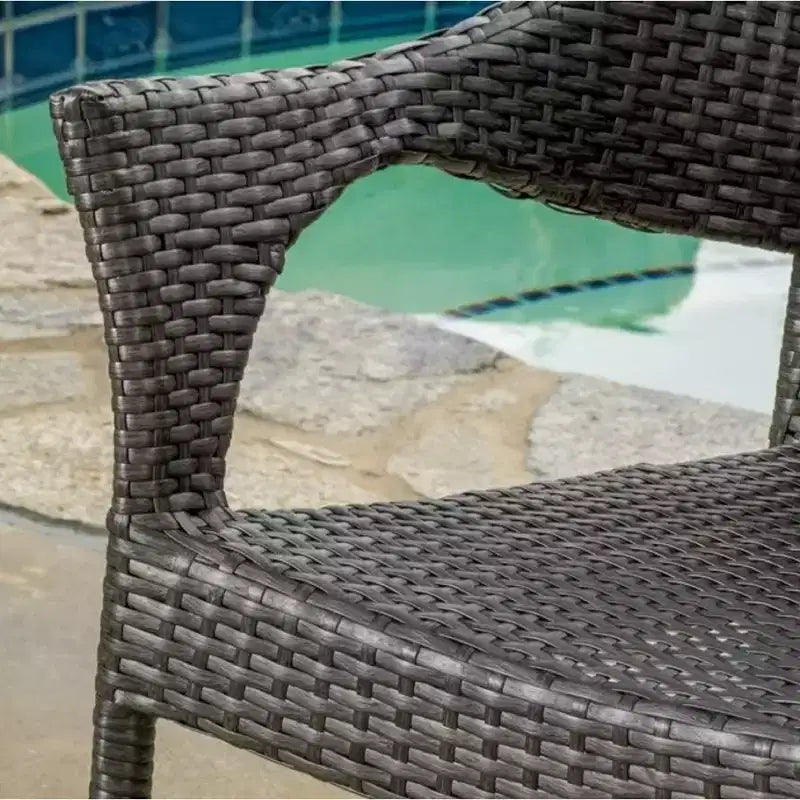 MAYEERTY Poltrona impilabile in vimini di PE grigio, 1 pezzo, resistente alle intemperie, salvaspazio per patio