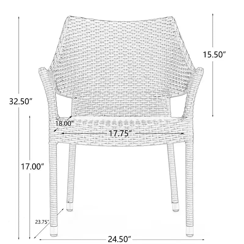 MAYEERTY Poltrona impilabile in vimini di PE grigio, 1 pezzo, resistente alle intemperie, salvaspazio per patio