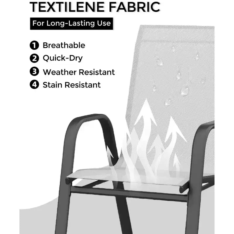 4 sedie da pranzo impilabili, sedie impilabili con tessuto Textilene traspirante e struttura in metallo, sedie da pranzo per esterni per patio, terrazza, cortile