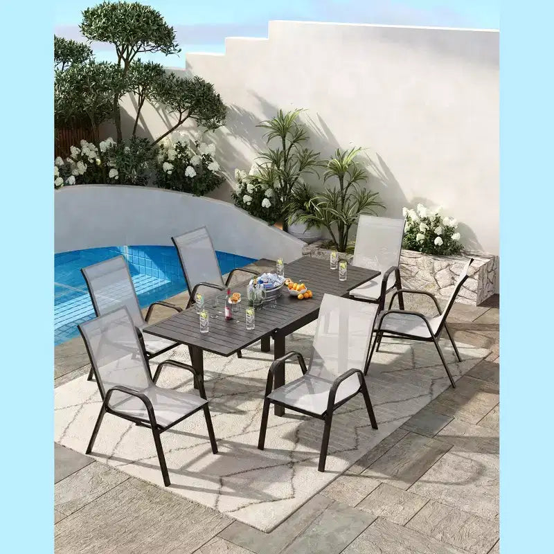 4 sedie da pranzo impilabili, sedie impilabili con tessuto Textilene traspirante e struttura in metallo, sedie da pranzo per esterni per patio, terrazza, cortile