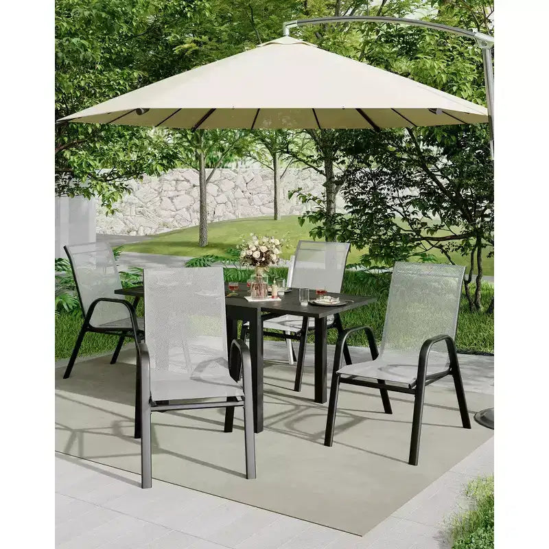 4 sedie da pranzo impilabili, sedie impilabili con tessuto Textilene traspirante e struttura in metallo, sedie da pranzo per esterni per patio, terrazza, cortile