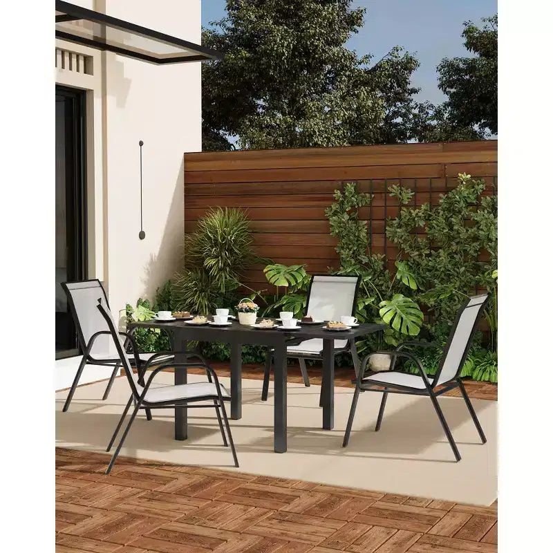 4 sedie da pranzo impilabili, sedie impilabili con tessuto Textilene traspirante e struttura in metallo, sedie da pranzo per esterni per patio, terrazza, cortile
