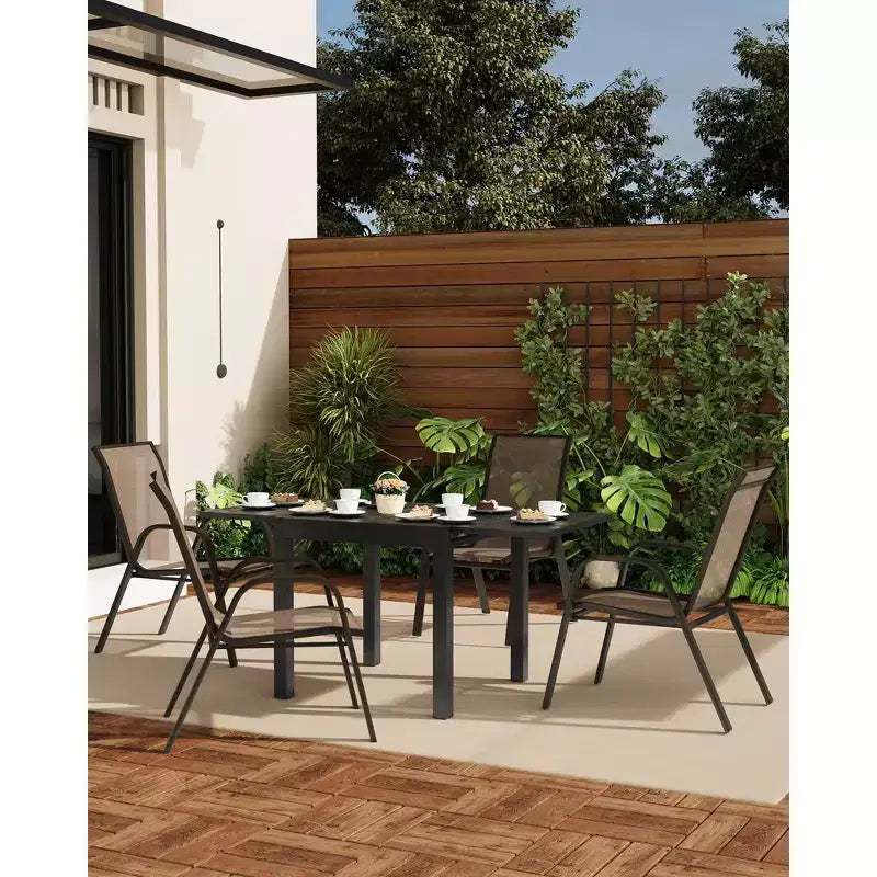 4 sedie da pranzo impilabili, sedie impilabili con tessuto Textilene traspirante e struttura in metallo, sedie da pranzo per esterni per patio, terrazza, cortile