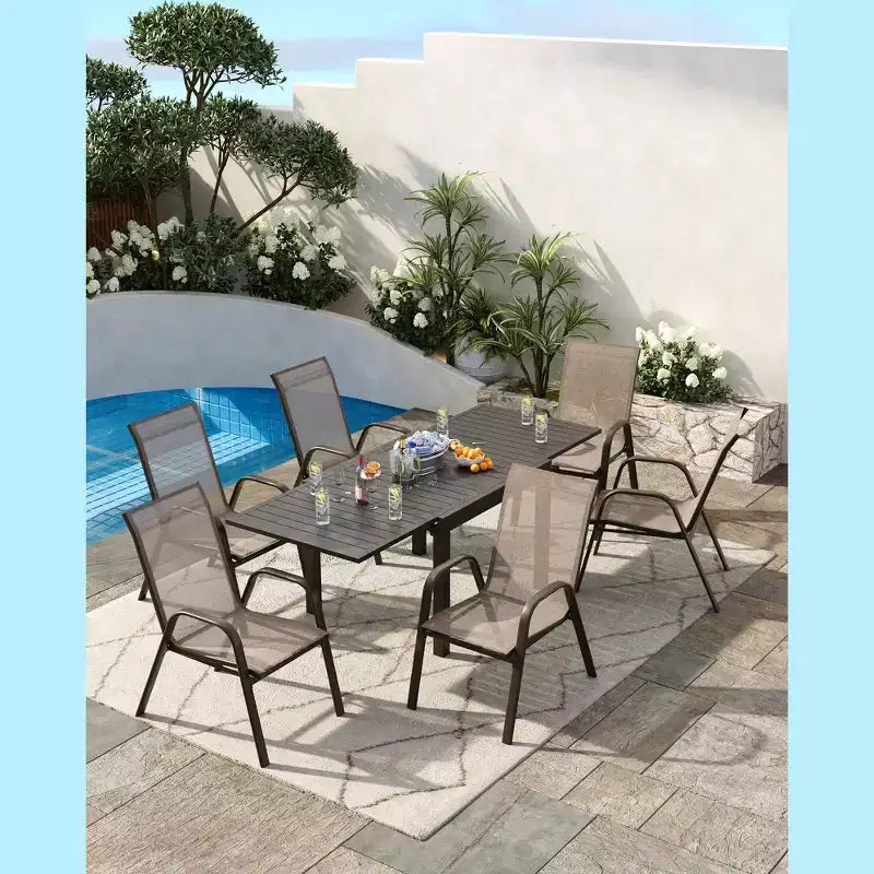 4 sedie da pranzo impilabili, sedie impilabili con tessuto Textilene traspirante e struttura in metallo, sedie da pranzo per esterni per patio, terrazza, cortile