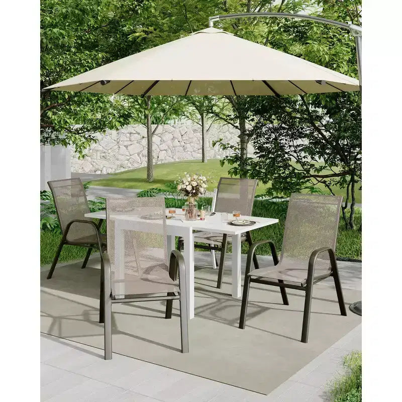 4 sedie da pranzo impilabili, sedie impilabili con tessuto Textilene traspirante e struttura in metallo, sedie da pranzo per esterni per patio, terrazza, cortile