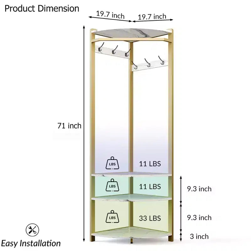 Appendiabiti ad angolo con scarpiera per ingresso - Attaccapanni con 6 doppi ganci, Stand appendiabiti con contenitore, Mensola organizer per corridoio, armadio