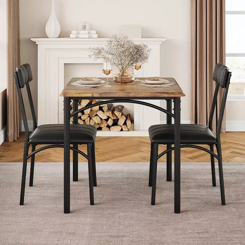 Set tavolo da pranzo per 2, Tavolo da cucina con sedie imbottite, Set tavolo da pranzo quadrato in legno per piccoli spazi, Cena, Appartamento
