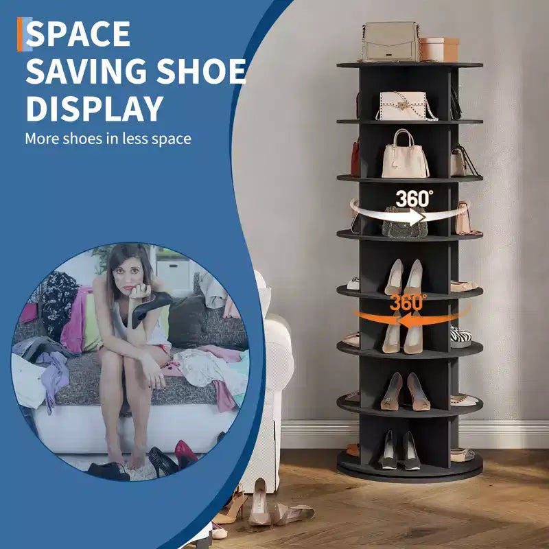 GustoWave Scarpiera a Torre Girevole a 7 Livelli, Organizzatore di Scarpe Girevole Autoportante, Espositore Verticale per Scarpe Girevole a 360°, Scaffale Rotondo per Scarpe