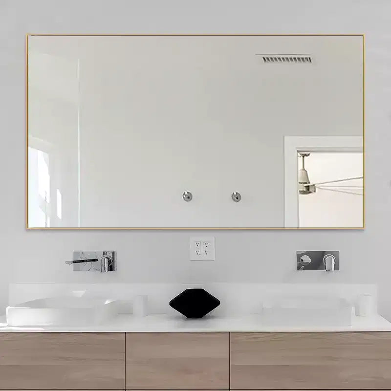 PexFix Specchio da parete rettangolare per bagno con cornice in metallo dorato, 35 pollici L x 59 pollici A