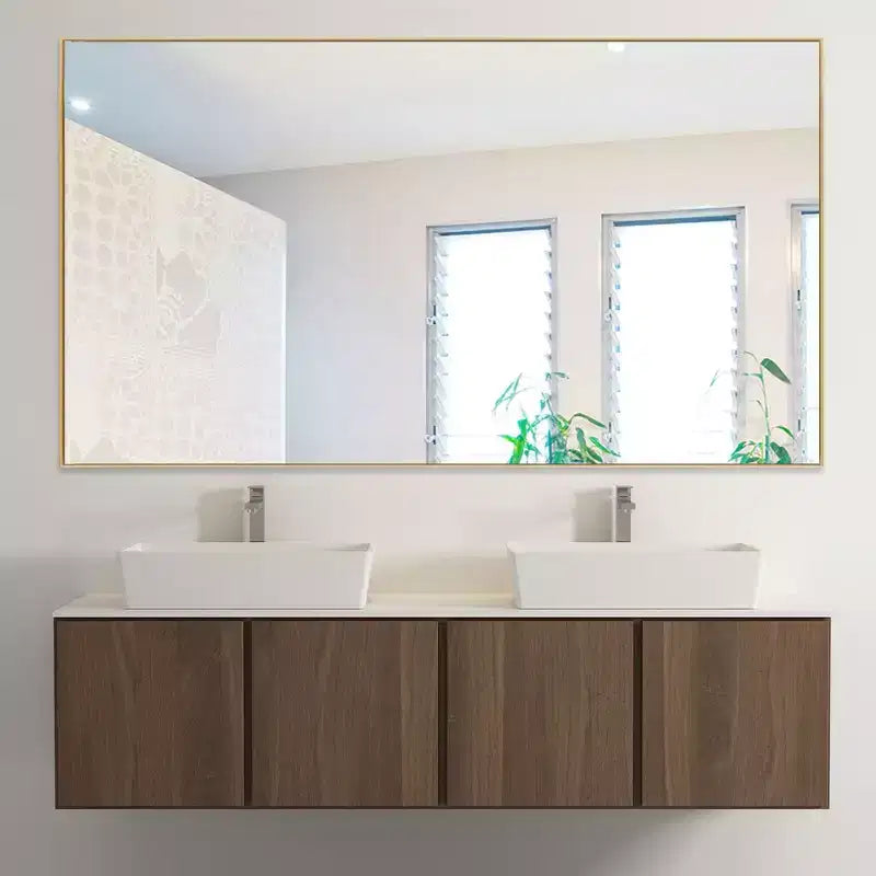 PexFix Specchio da parete rettangolare per bagno con cornice in metallo dorato, 35 pollici L x 59 pollici A