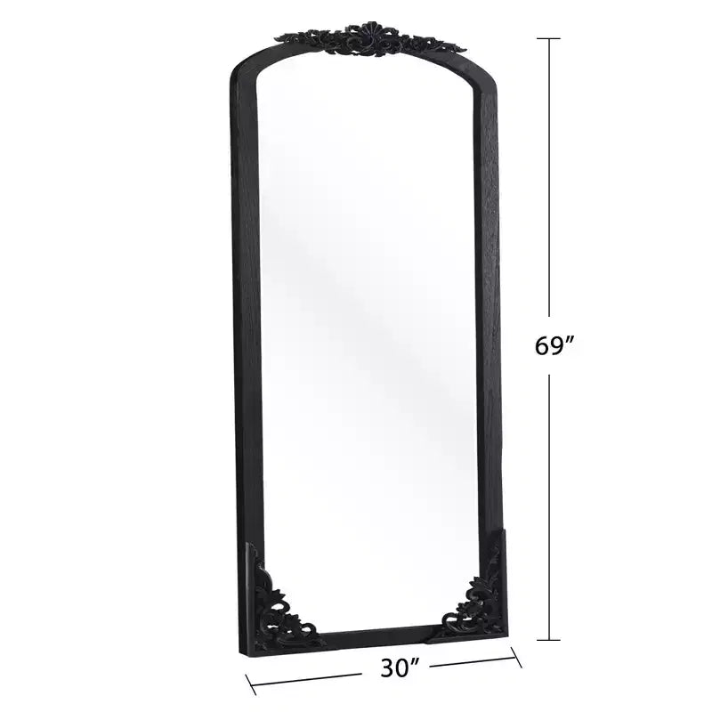 Specchio a figura intera PexFix da 30 pollici L x 69 pollici A, rustico ad arco, con cornice in legno massello, intagliato fai da te, colore nero