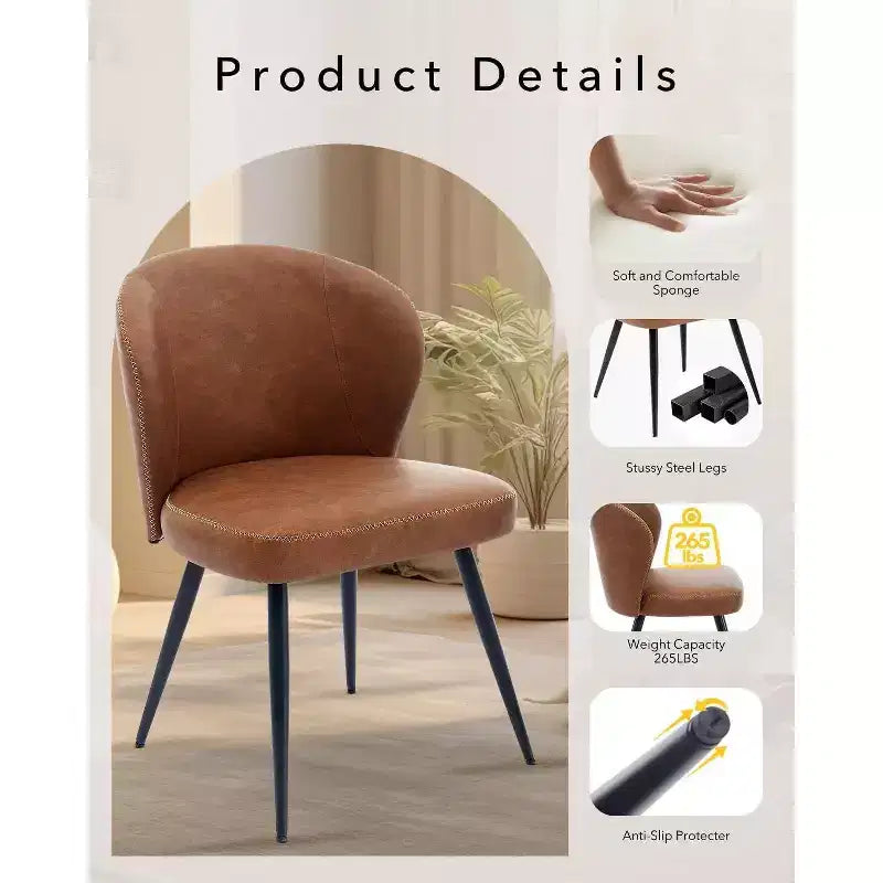 Acekool Sedie da Pranzo Set da 2, Sedie da Cucina Ergonomiche Rivestite in Pelle, Gambe in Acciaio, Facili da Pulire, Capacità 120 kg