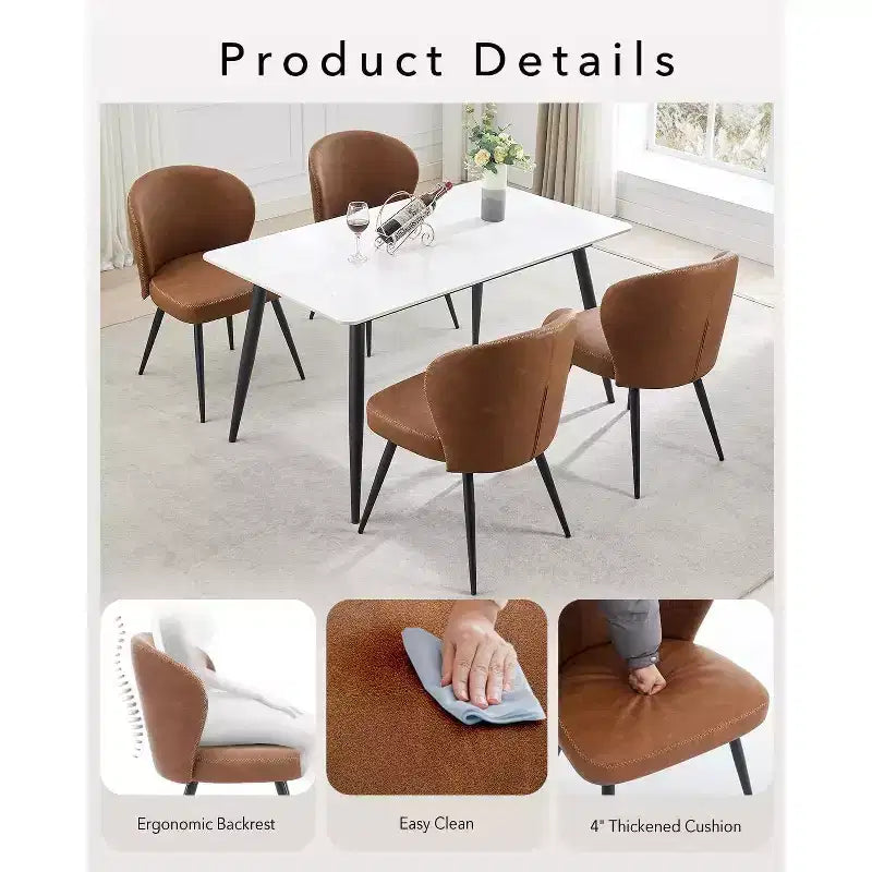 Acekool Sedie da Pranzo Set da 2, Sedie da Cucina Ergonomiche Rivestite in Pelle, Gambe in Acciaio, Facili da Pulire, Capacità 120 kg