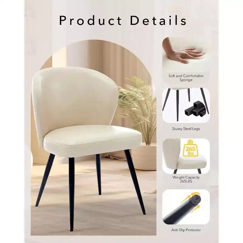 Acekool Sedie da Pranzo Set da 2, Sedie da Cucina Ergonomiche Rivestite in Pelle, Gambe in Acciaio, Facili da Pulire, Capacità 120 kg
