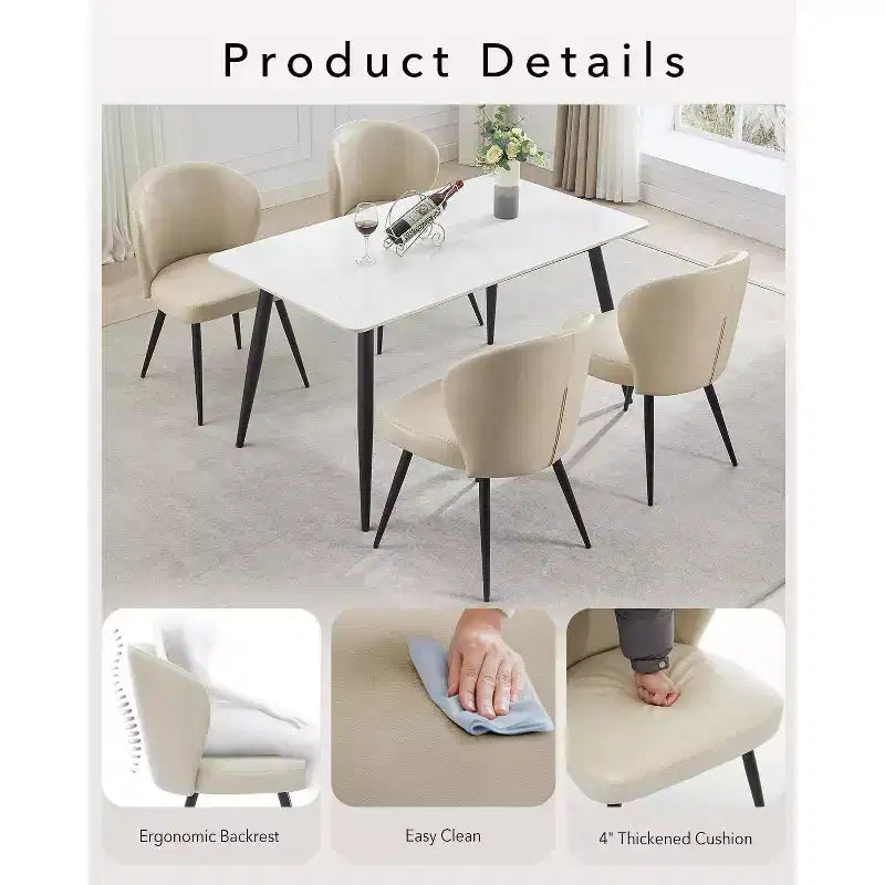 Acekool Sedie da Pranzo Set da 2, Sedie da Cucina Ergonomiche Rivestite in Pelle, Gambe in Acciaio, Facili da Pulire, Capacità 120 kg