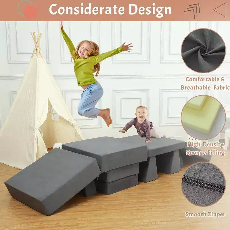Divano da gioco per bambini, set 8 pezzi - Divano modulare costruibile per bambini (grigio scuro)
