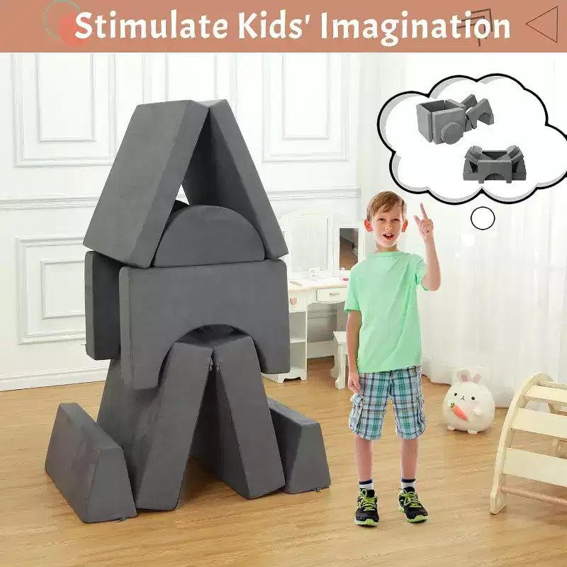 Divano da gioco per bambini, set 8 pezzi - Divano modulare costruibile per bambini (grigio scuro)