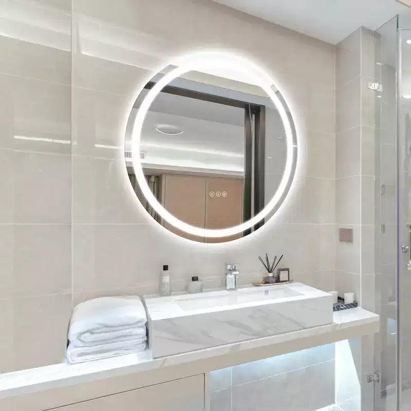 Maxax Specchio rotondo da bagno moderno senza cornice con LED, antiappannamento, luci dimmerabili e a prova di frantumazione