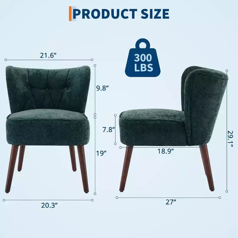 Acekool Sedia Moderna Senza Braccioli - Rivestimento in Velluto Felpato con Gambe in Legno (Vari Colori)