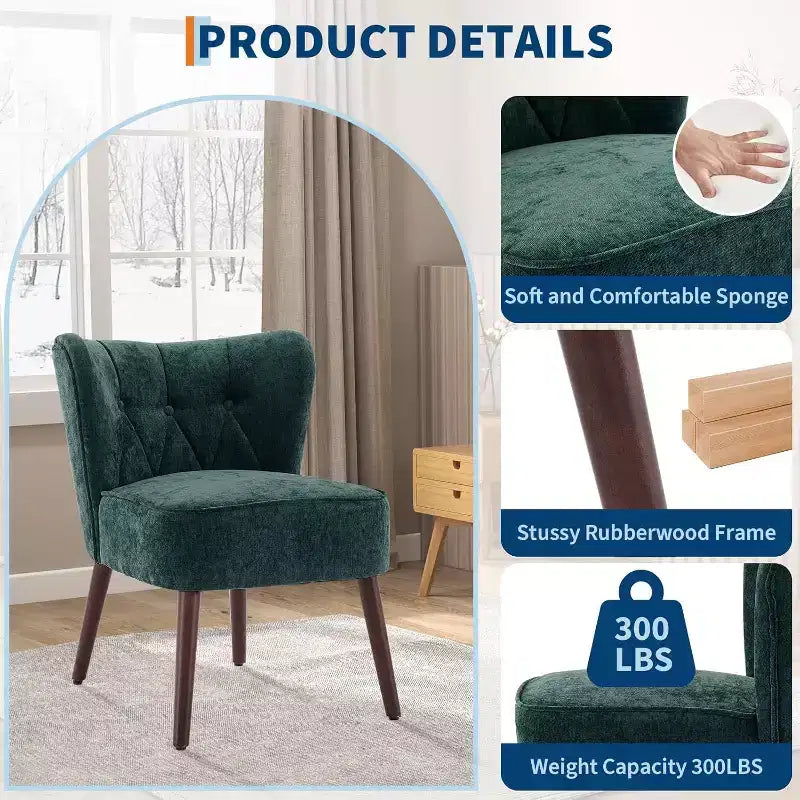 Acekool Sedia Moderna Senza Braccioli - Rivestimento in Velluto Felpato con Gambe in Legno (Vari Colori)
