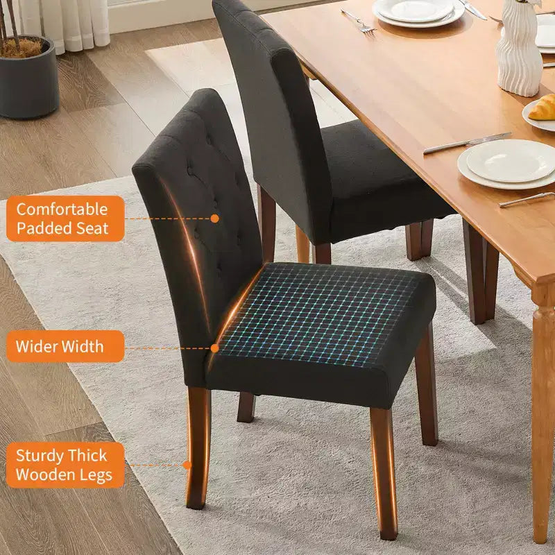 Upholstered Dining Chairs Set of 2, Tufted Kitchen Chair with Padded Seat, Comfy Armless Side Chair, Accent Parson Chairs for Living Room