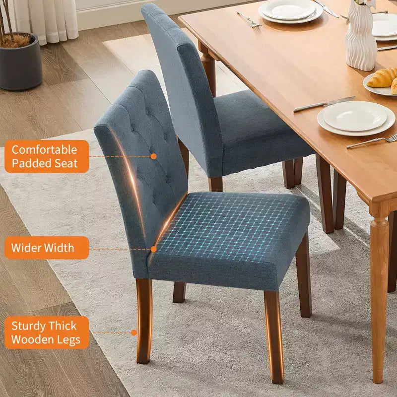 Upholstered Dining Chairs Set of 2, Tufted Kitchen Chair with Padded Seat, Comfy Armless Side Chair, Accent Parson Chairs for Living Room