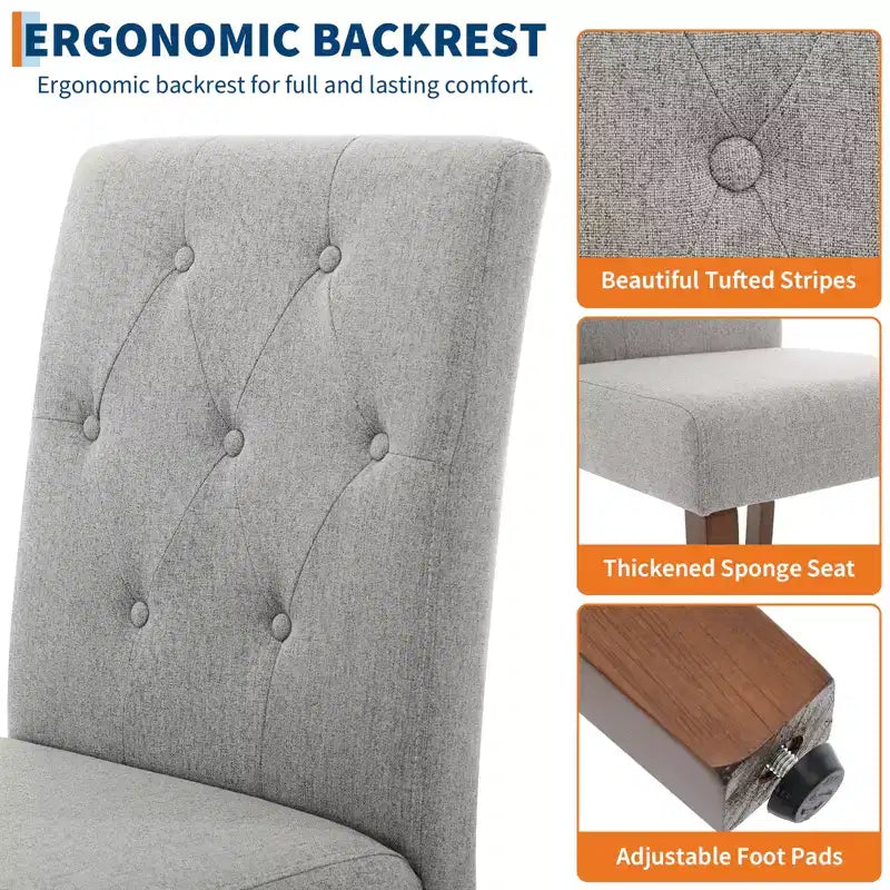 Upholstered Dining Chairs Set of 2, Tufted Kitchen Chair with Padded Seat, Comfy Armless Side Chair, Accent Parson Chairs for Living Room